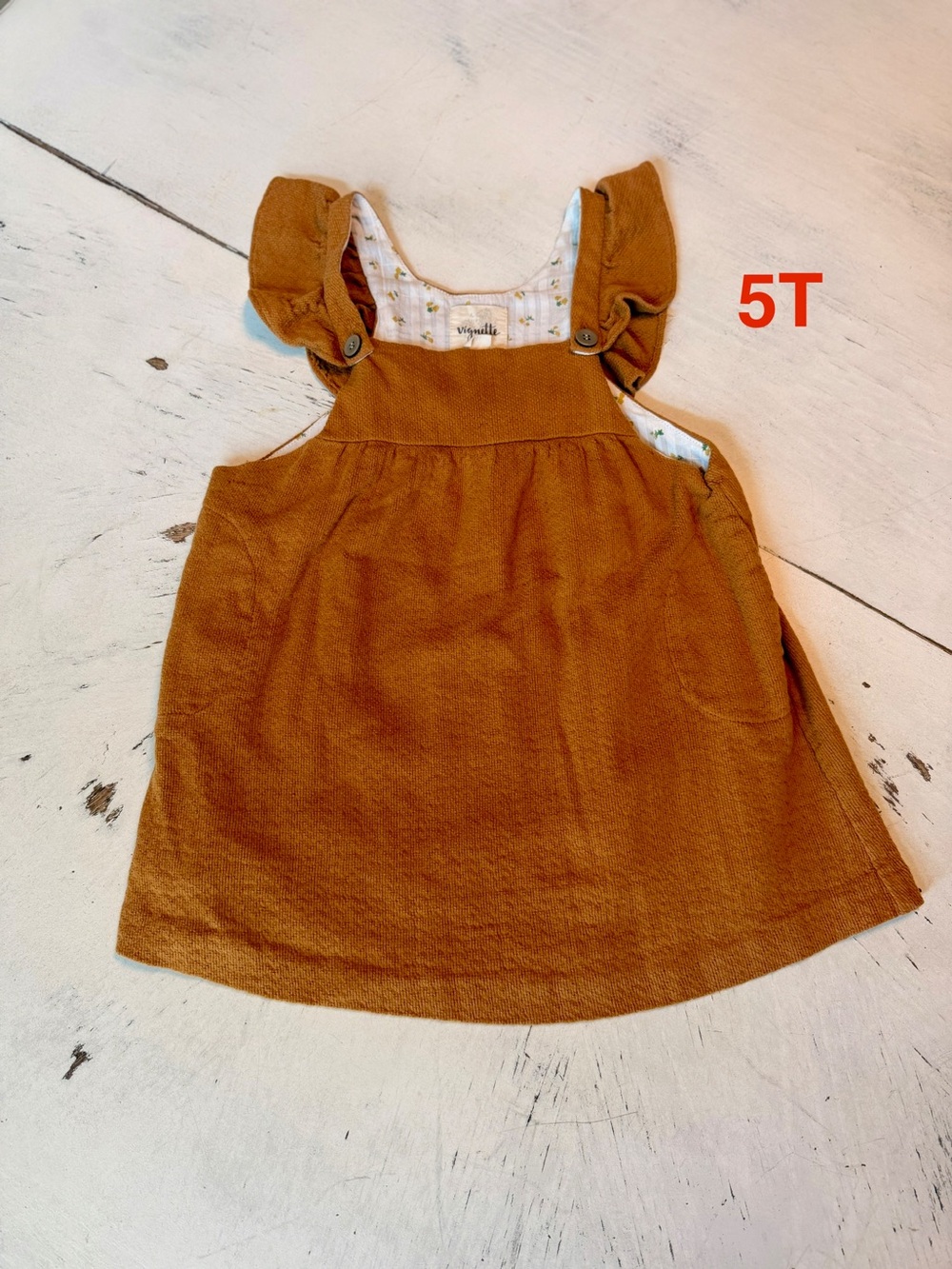 Rust Brown Girls Pinafore Dress